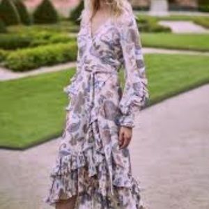 Alexis Abessa Printed Ruffle Wrap Dress